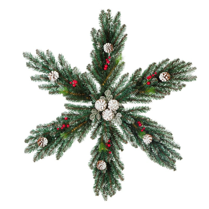 Рождественская снежинка "Мечта" с шишками и ягодами заснеженная 60 см., ЕлкиТорг (52005)