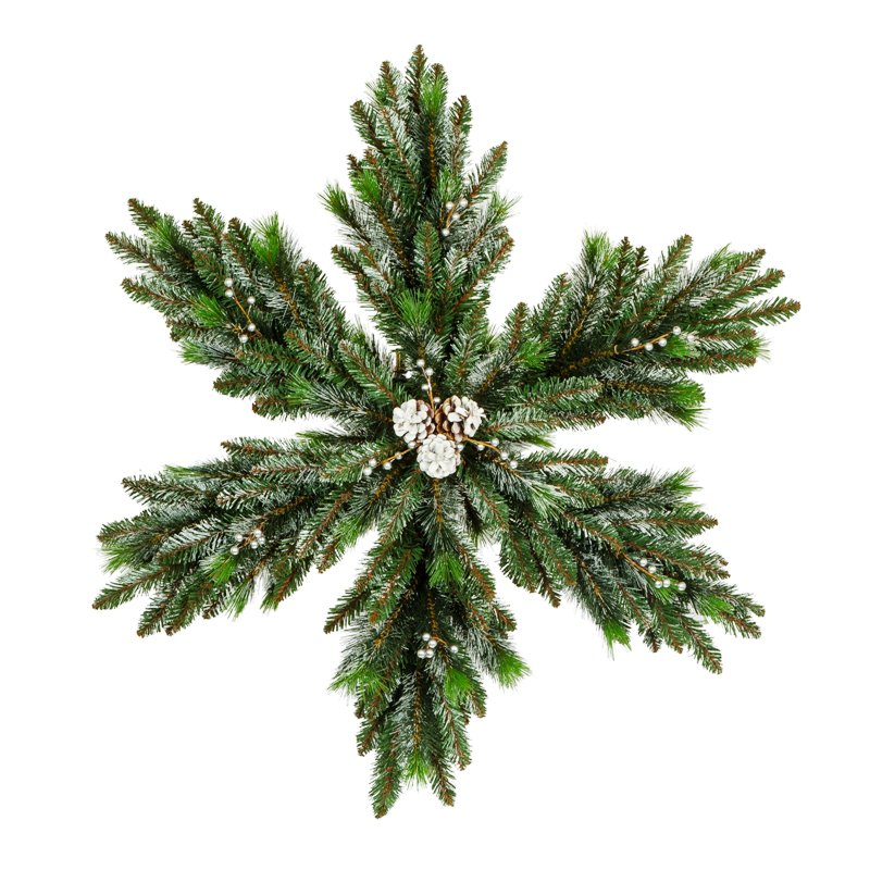 Рождественская снежинка "Нежность" с шишками и ягодами, двухсторонняя заснеженная 60 см., ЕлкиТорг (52007)