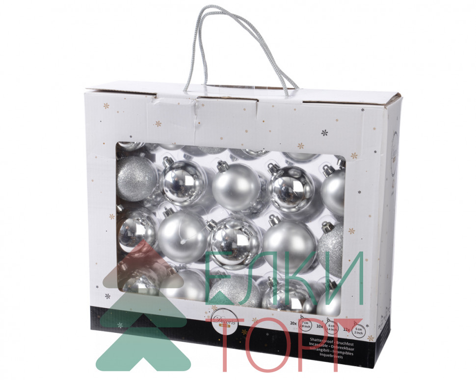 Набор пластиковых шаров Праздничный Стиль mix, серебро, 42 шт, Kaemingk (020721)