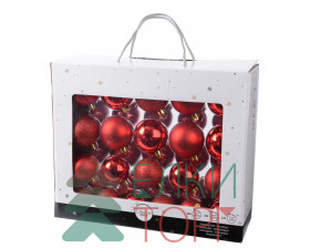  Набор пластиковых шаров Праздничный Стиль mix, красный, 42 шт, Kaemingk (020722)