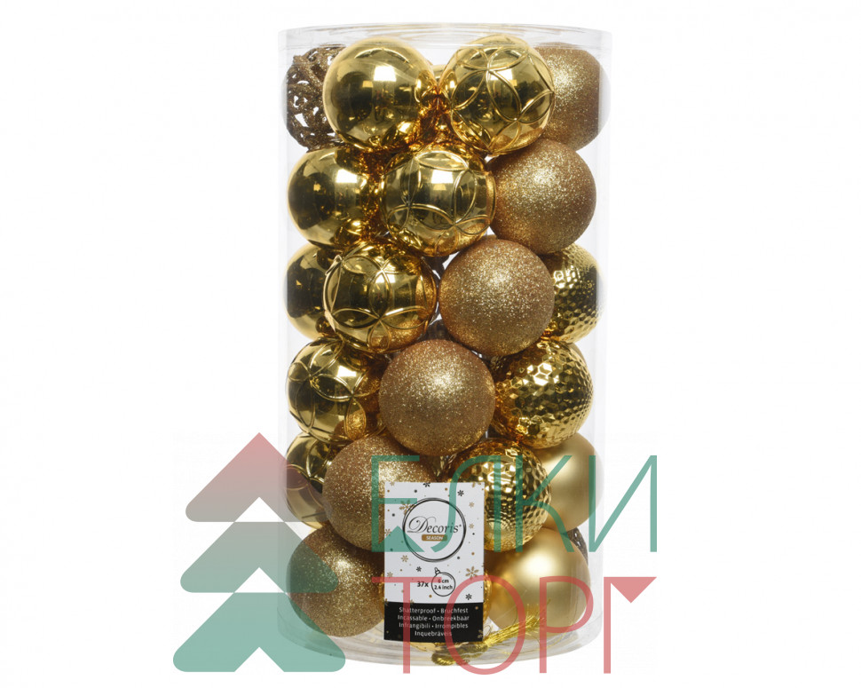 Набор пластиковых шаров Королевский 60 мм, золото, 37 шт, Kaemingk (020800)